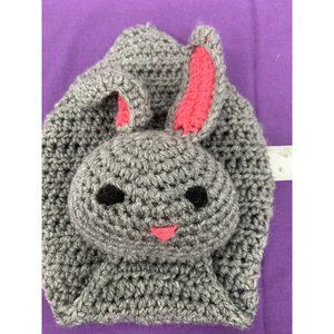 Handmade Mid Gray Bunny Lovie with Bright Pink Ears Crocheted Black Eyes Securit